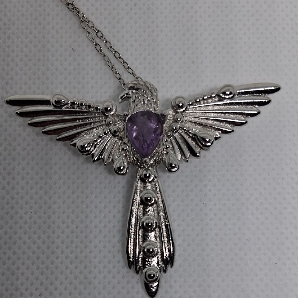 Silver and Purple Bird Pendant Necklace